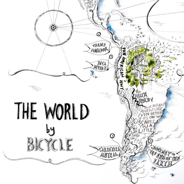The World by Bicycle, Alex Hotchin Map Drawings
