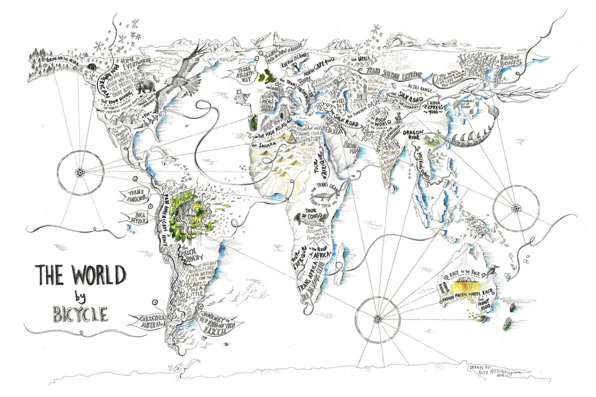 The World by Bicycle, Alex Hotchin Map Drawings