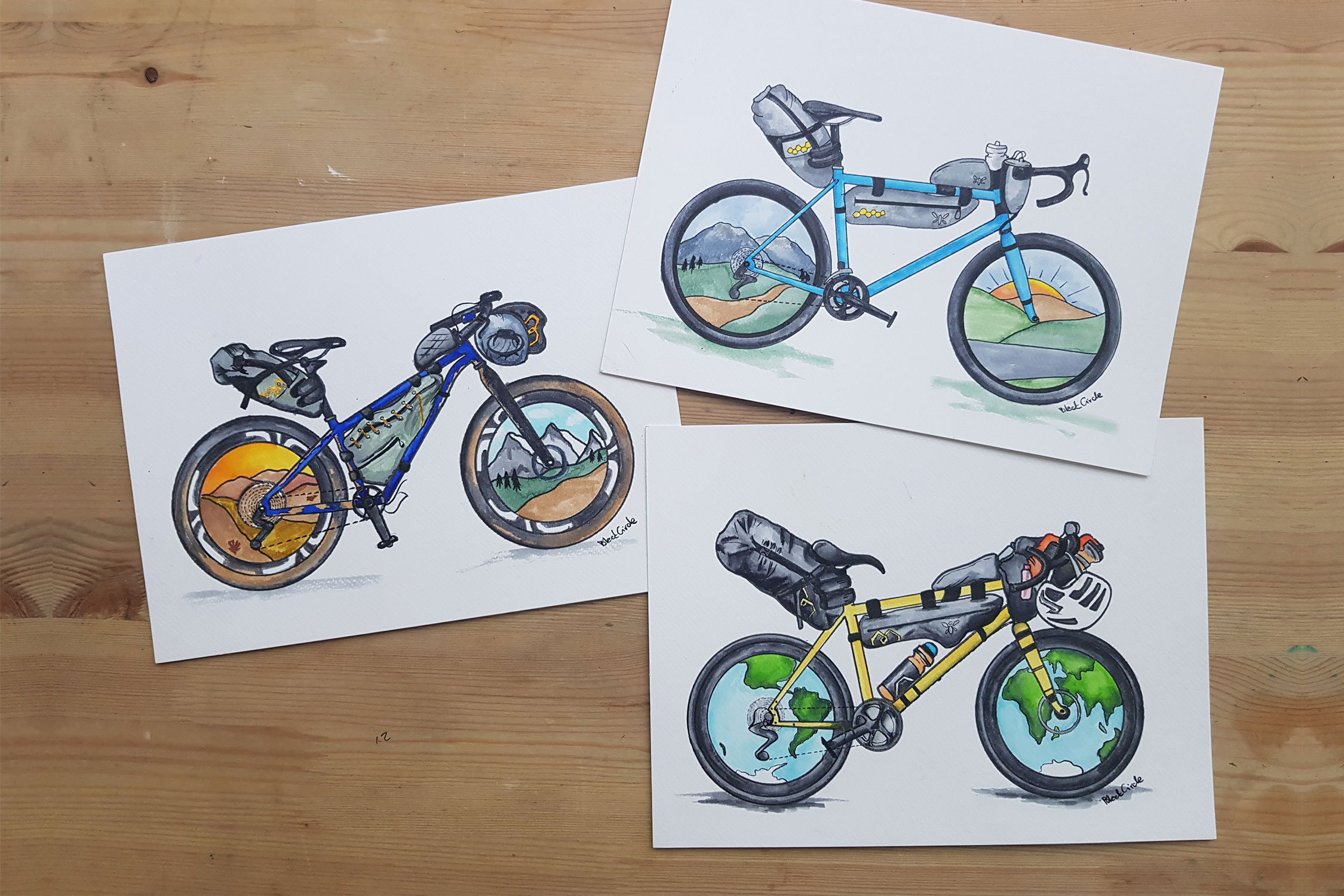 Gosia Black Bike Illustrations, bikepacking rigs