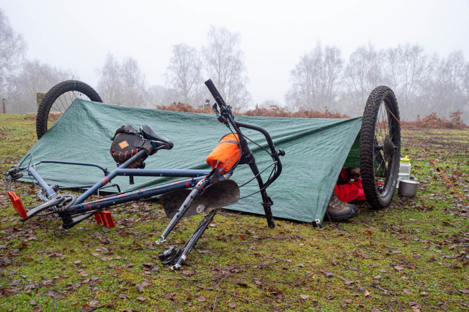 Using Bike to setup tarp shelter