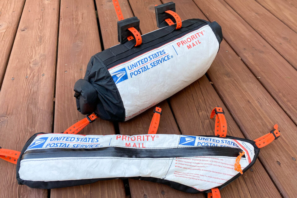 Check out these Repurposed USPS Mailer Bikepacking Bags