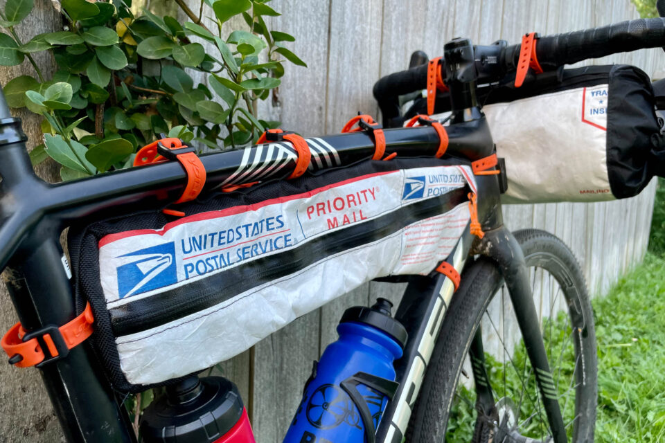 Marcus Hamilton, Upcycled USPS Mailer Bikepacking Bags