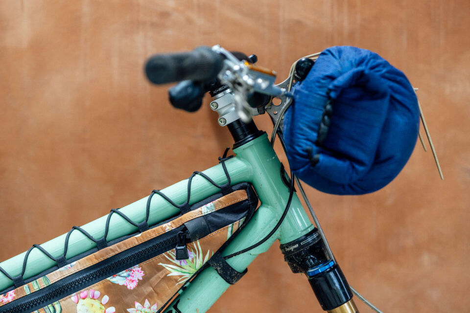 Mostly Forever Titanium Bedroll Harness Review, Handlebar Cradles