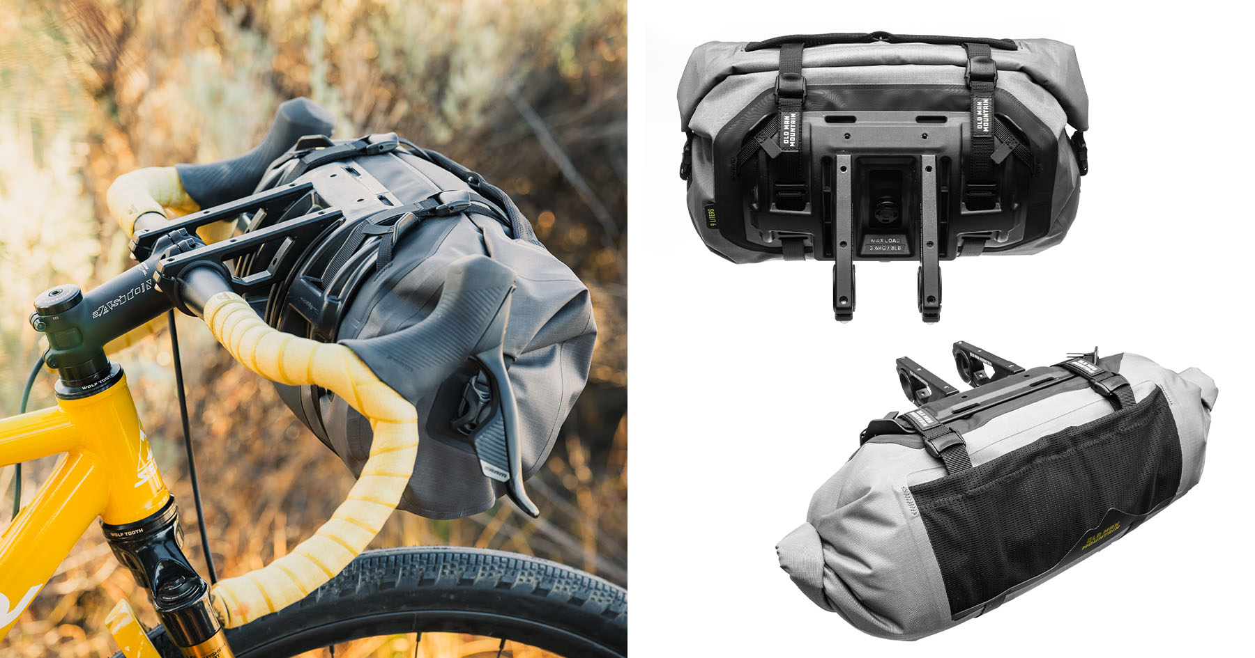 The Old Man Mountain Manzanita Cradle is an All-in-One Handlebar Bag System
