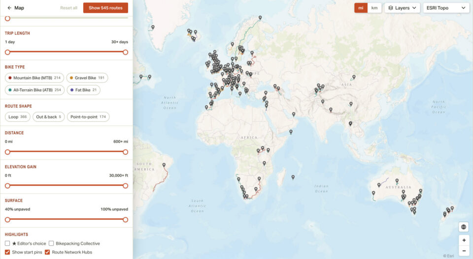 New Bikepacking Routes Map